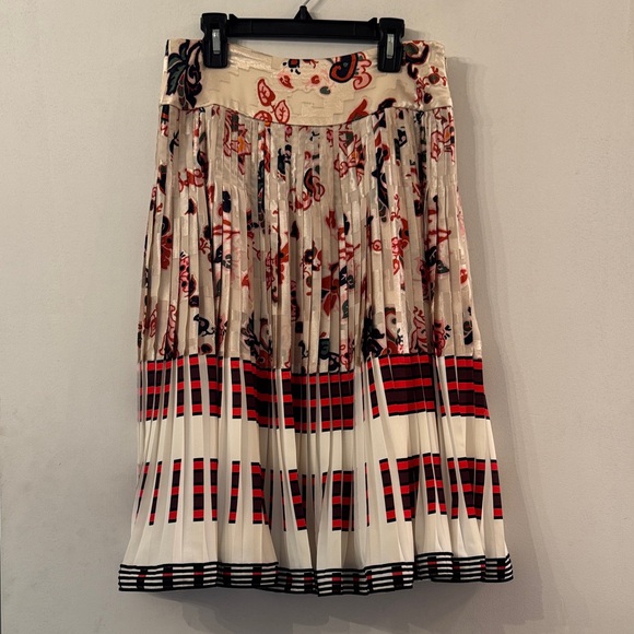 Tory Burch Red and Cream Pleated Midi Skirt - Picture 1 of 10